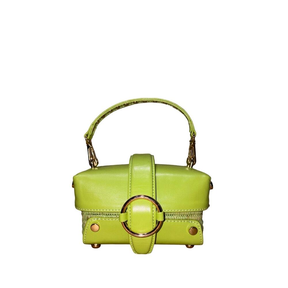 DOUM Green Leather Jute/Straw MINI Satchel Crossbody Bag